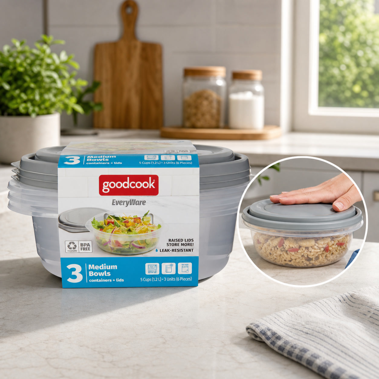Food Storage Prep Containers - 6pcs Round 5 Cup Food Storage