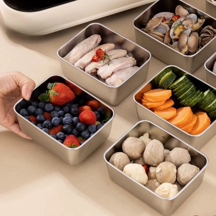 Food Storage Prep Containers - 1-2-3pc Rectangular Stainless Steel Food Storage