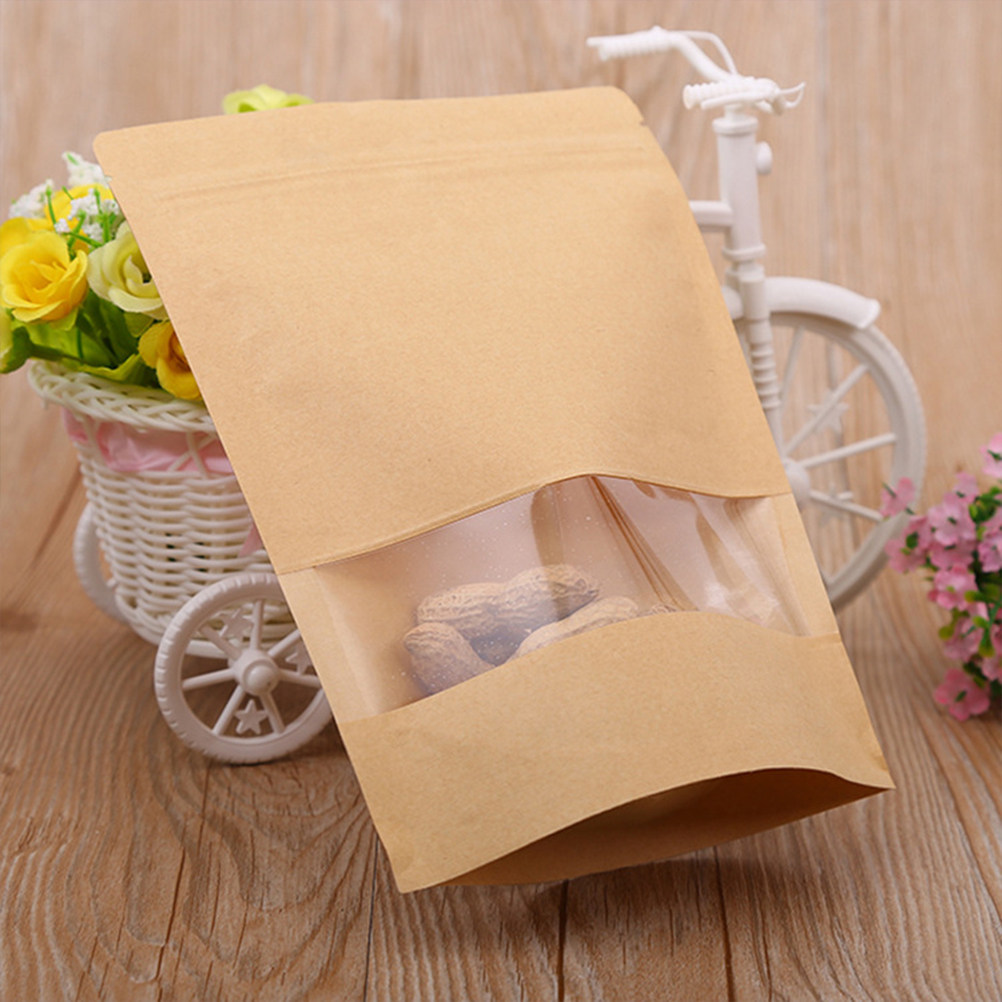 Food Storage Zipper - 50Pcs Standing Kraft Paper Zipper Seal