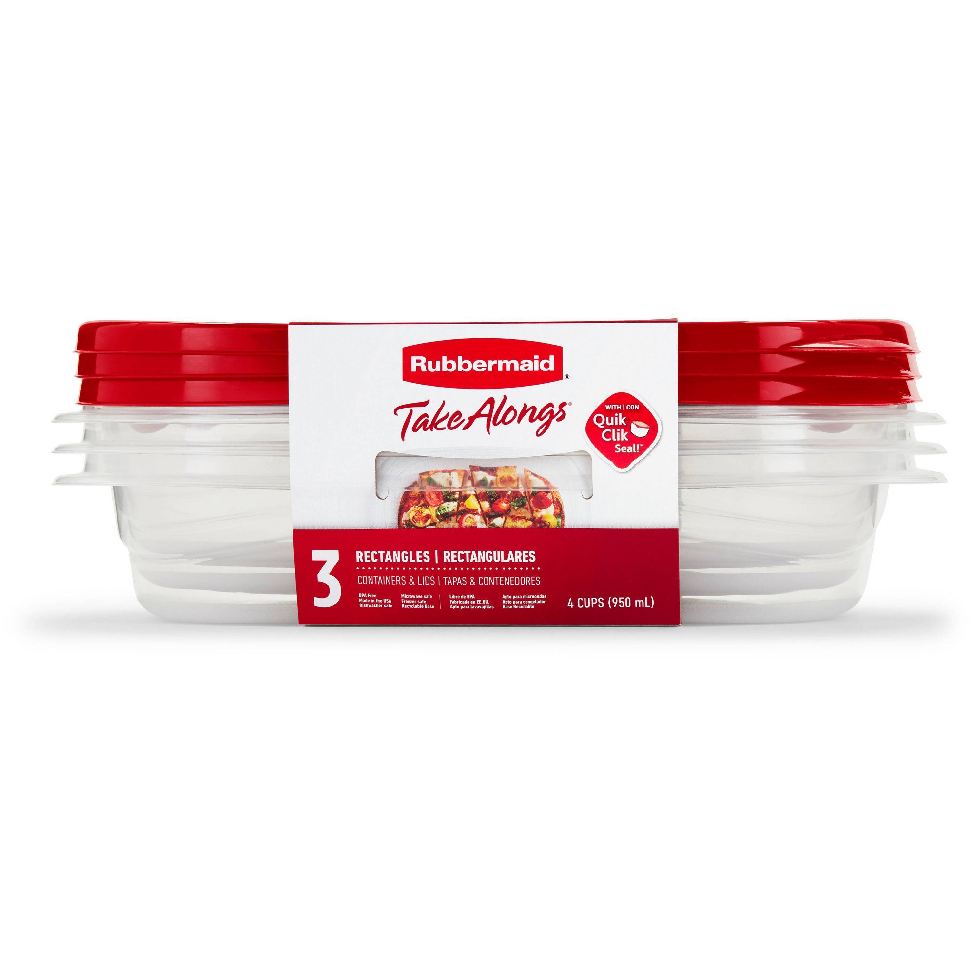 Food Storage Prep Containers - 3pcs Red Rectangle Food Storage Containers