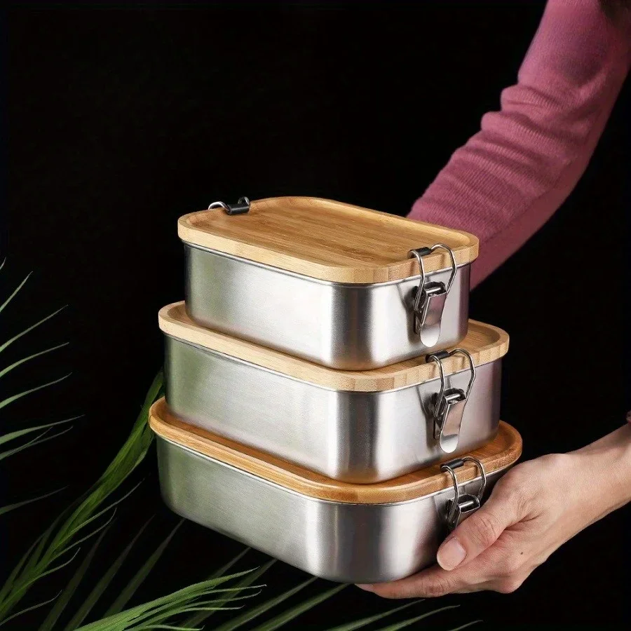 Food Storage Quart - New 304 Stainless Steel Bamboo Lid