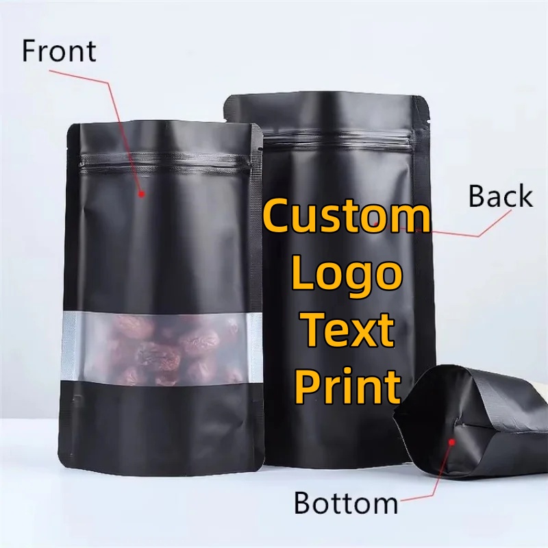 Food Storage Zipper - 100PCS Stand-up Matte Black Aluminum Foil