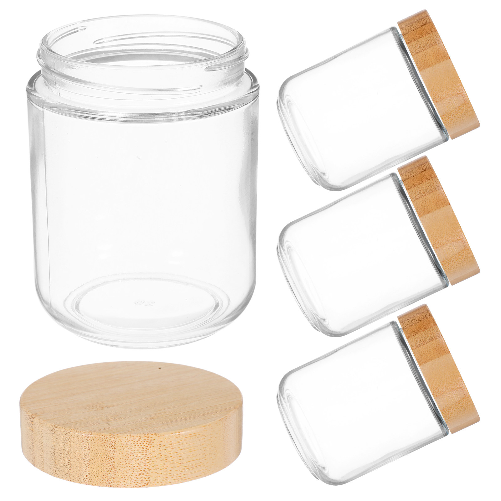 Food Storage Containers - 4Pcs Transparent Glass Jars with Bamboo