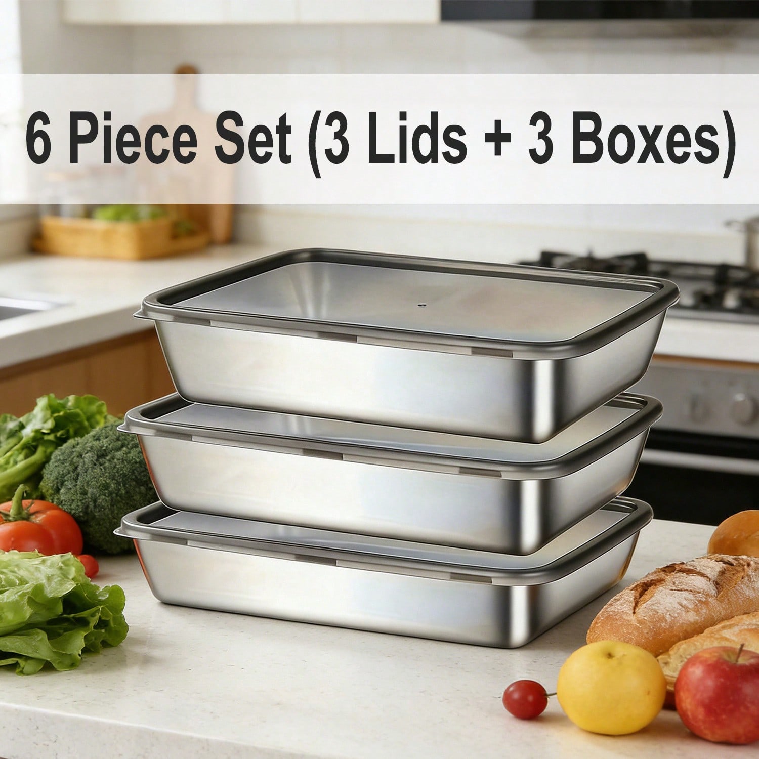 6pcs(3 Boxes+ 3 Lids) Stainles - Food Storage Prep Containers recension och pris